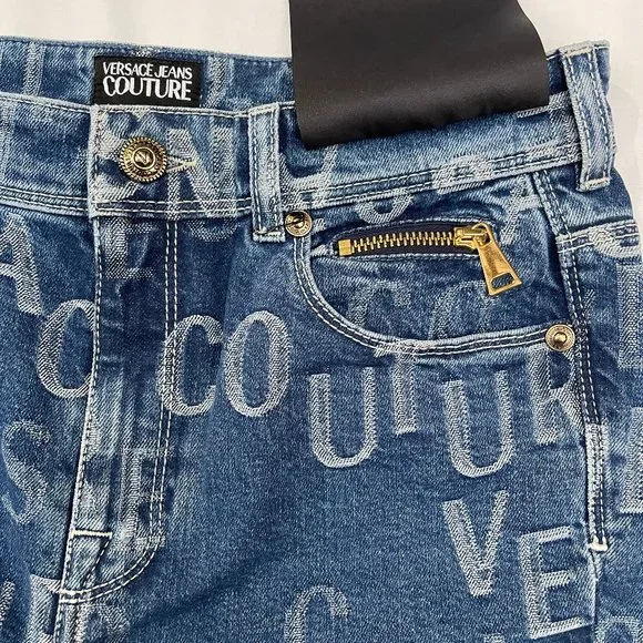NWT $525 Authentic Versace Couture allover logo stretchy cotton jeans 27 - Picture 10 of 17